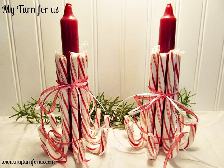 How to quickly make this Candy Cane Candle Holder - My Turn for Us