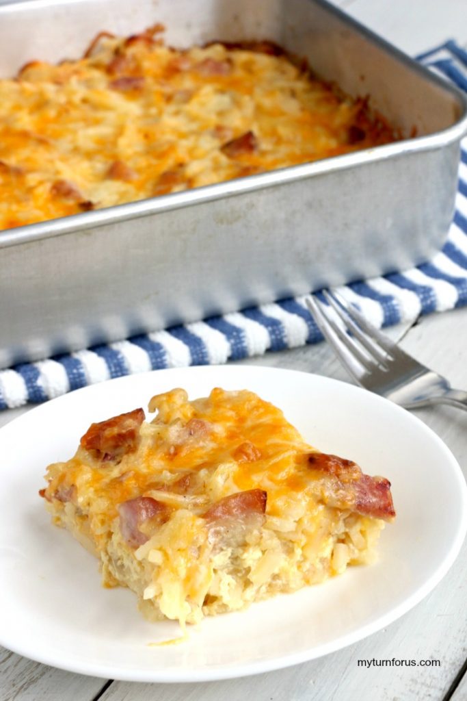 Breakfast Casserole with hash browns and ham - My Turn for Us