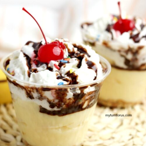 banana split parfait pudding cups - My Turn for Us