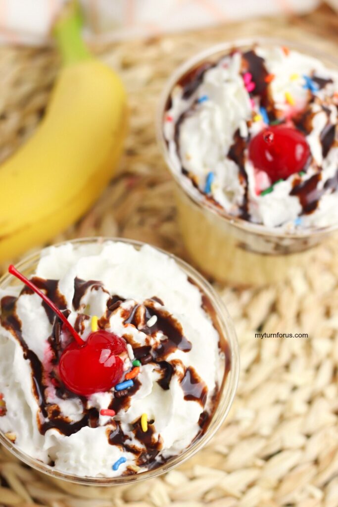 Banana Split Parfait Pudding Cups - My Turn For Us