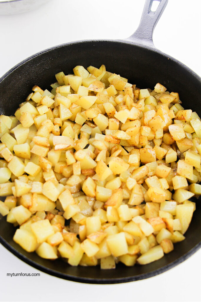 Cast Iron Skillet Cheesy Potatoes - My Turn for Us