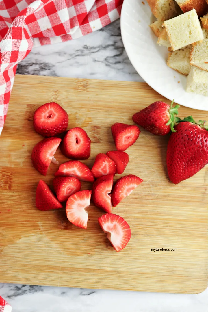 Chopped Strawberries and cubes of cake