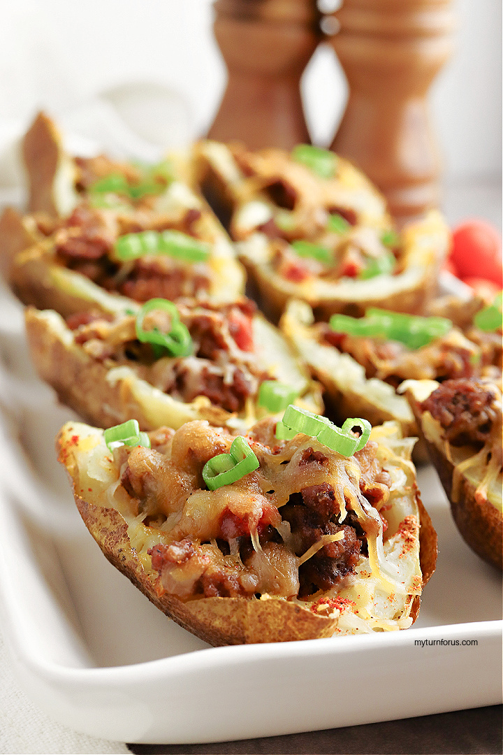 Taco Potato Skins on Plate, mexican stuffed potato