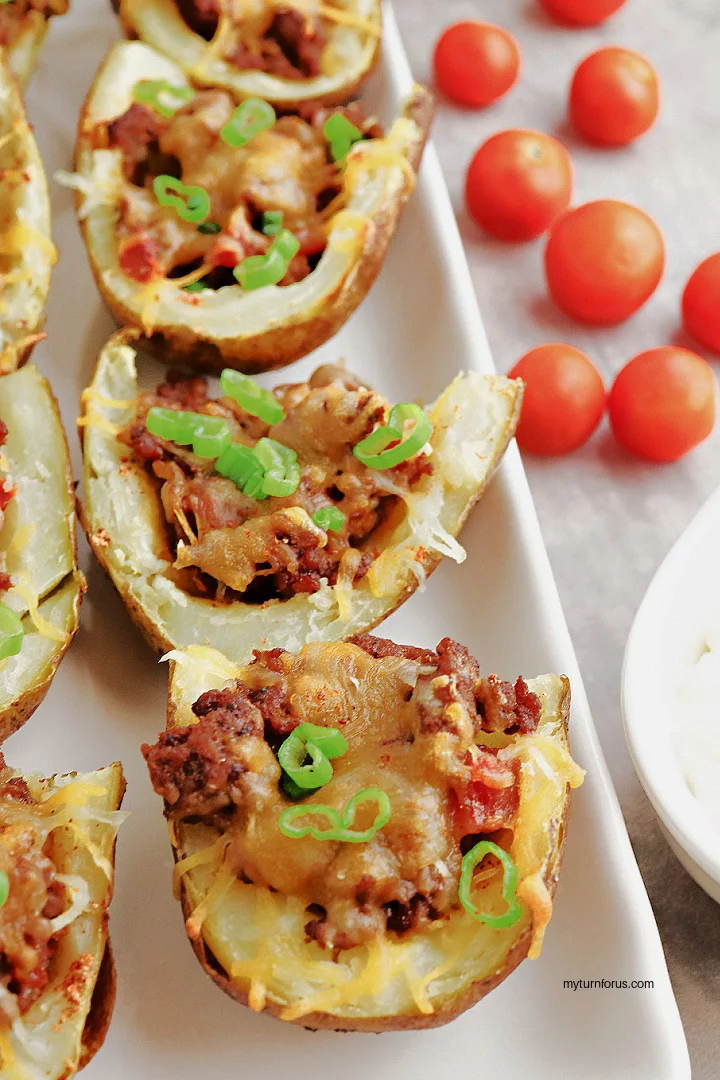 taco potato skins, mexican stuffed potato